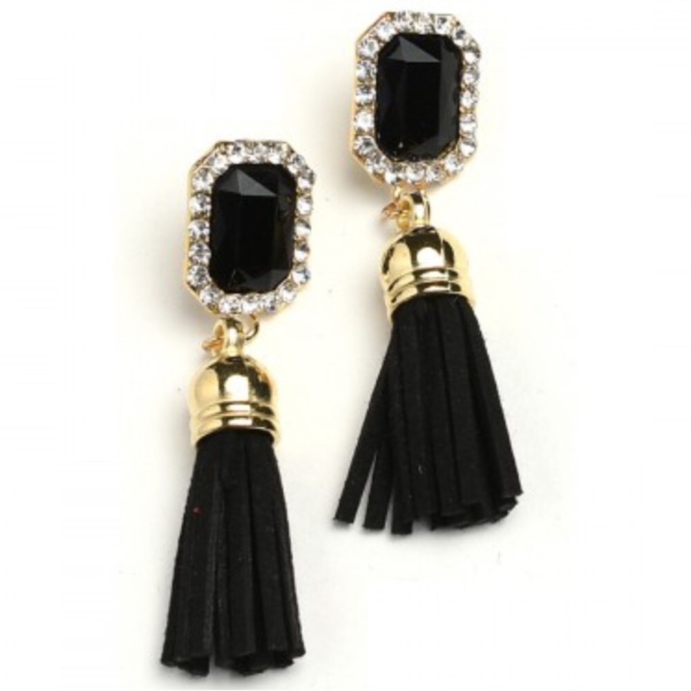 Black tassel fringe earrings
